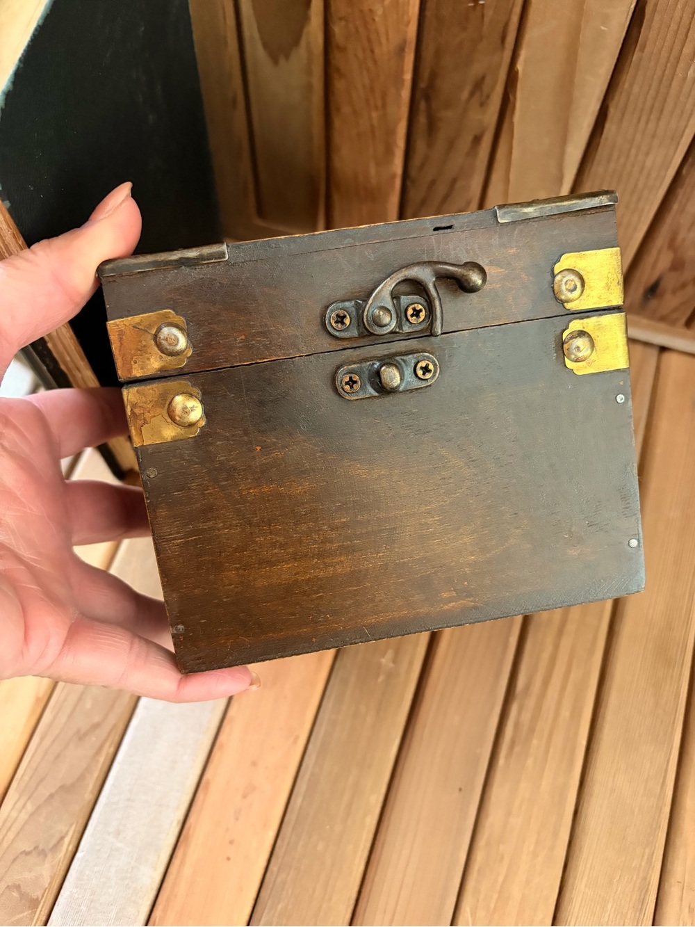 Vintage Wooden Rustic Keepsake Box w/Brass Hardware, Small Treasure Chest - Picture 7 of 7